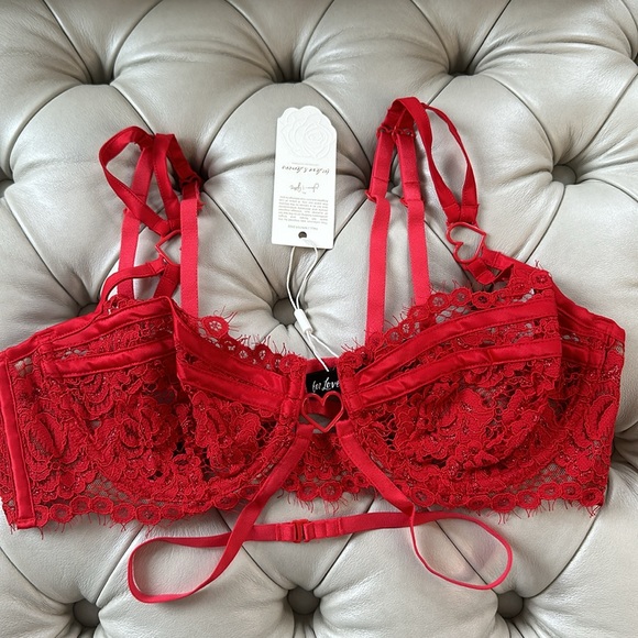 ❤️NWT For Love & Lemons Valentines Day Rosa Lace Red Heart Bra & Panty Set M❤️ - Picture 6 of 16